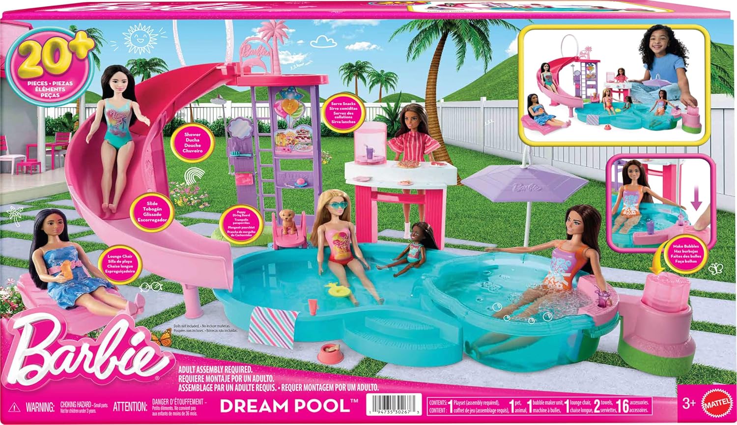 Barbie Piscina Dei Sogni, Playset Con Scivolo E Vasca Idromassaggio, Oltre 20 Accessori Come Cuccioli, Galleggianti E Molto Altro - Image 6