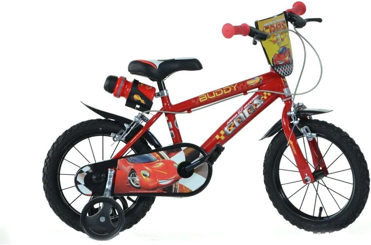 Bici per bambino Buddy Cars 14" con rotelle, borraccia e doppio freno
