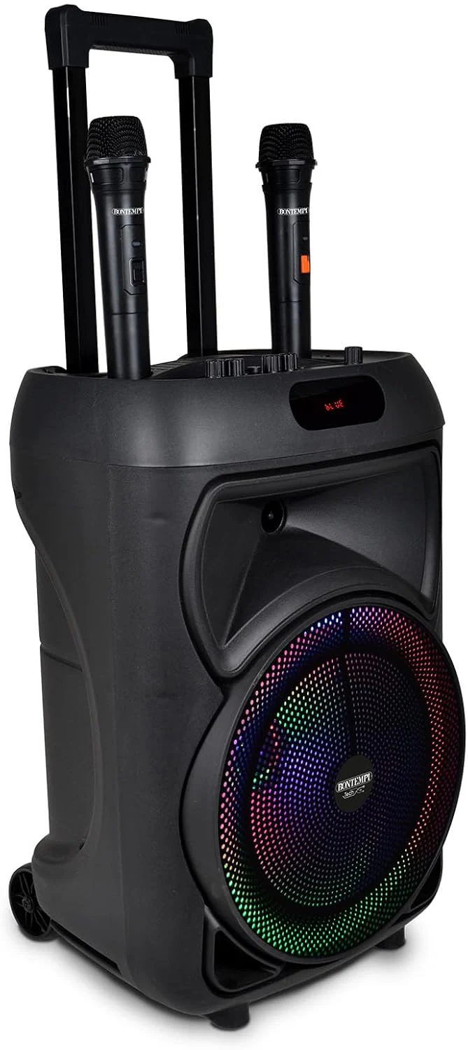 Cassa Amplificatore Trolley Karaoke con 2 Microfoni Wireless, luci RGB e display - Image 5