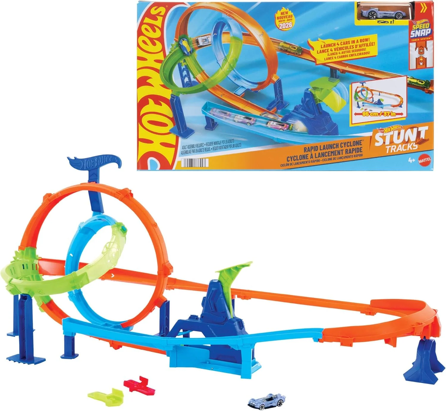 Hot Wheels - Set Pista del Mega Ciclone con due giri della morte e macchinina