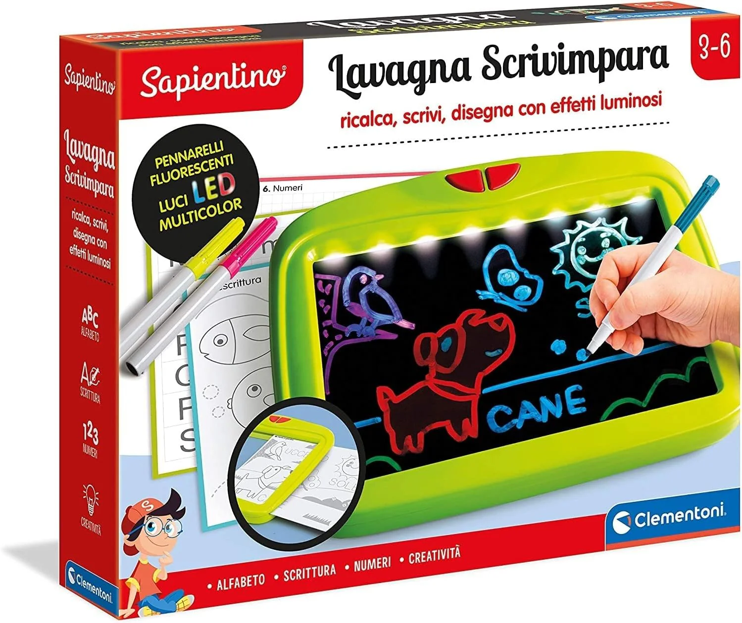 Lavagna Scrivimpara con pennarelli fluorescenti