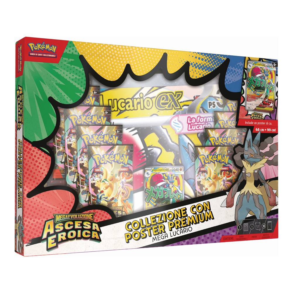 Pokémon- Collezione con poster premium Mega Lucario espansione Megaevoluzione Ascesa Eroica